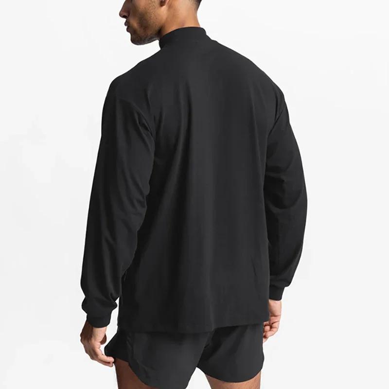 T-Shirt à Manches sulfet Col Roulé en Coton pour Homme, Vêtement de Fitness, Hip Hop, Gym, Musculati
