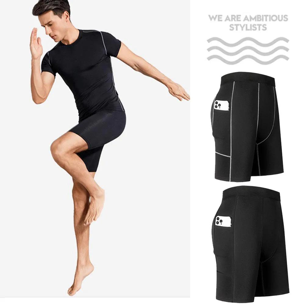 Pantalon court de Compression élastique pour hommes, séchage rapide, Short de course, de Fitness, av