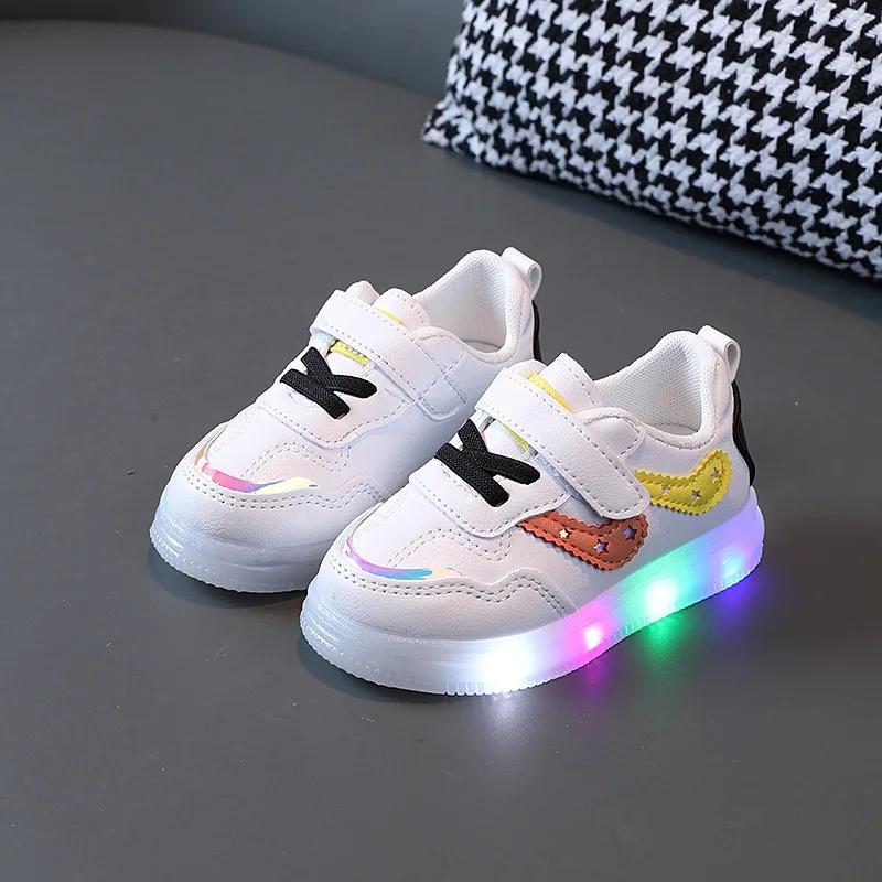 Chaussures décontractées pour enfants, baskets en cuir PU avec lumière Led, dessin animé, antidérapa