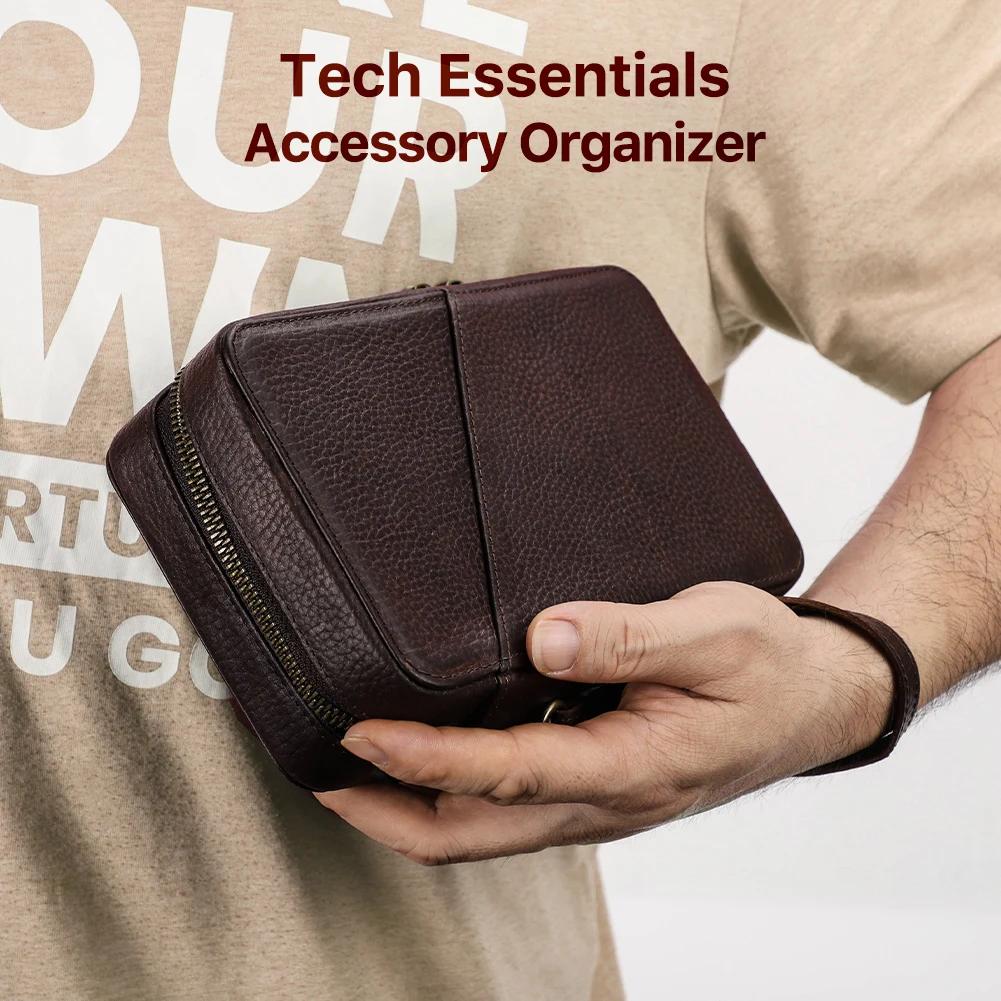 Sac de rangement portable en cuir véritable pour câble de données USB, étui pour écouteurs, accessoi