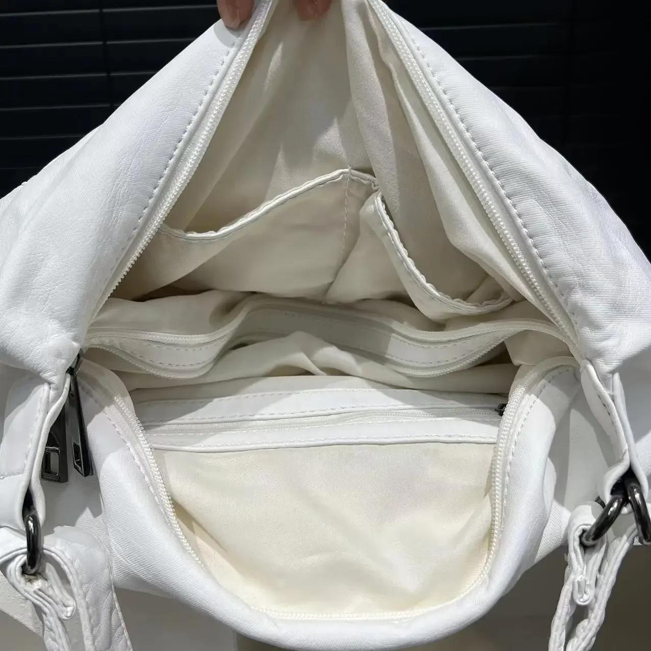 Sac à dos rétro multi-poches pour femme, sac à bandoulière délavé, initié à la moto, grande capacité