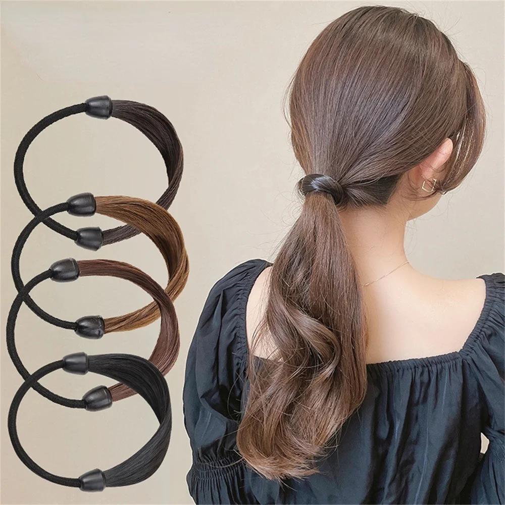 Nouvelle fausse perruque élastique attaches de cheveux pour femmes fille porte-queue de cheval bande
