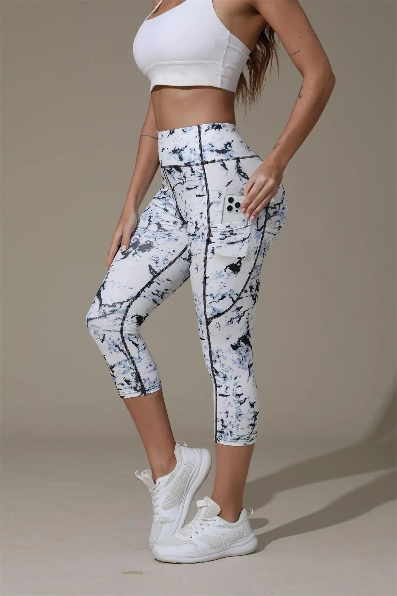 Pantalons de yoga imprimés pour femmes, pantalons de fitness taille haute et cinquants pour rehausse