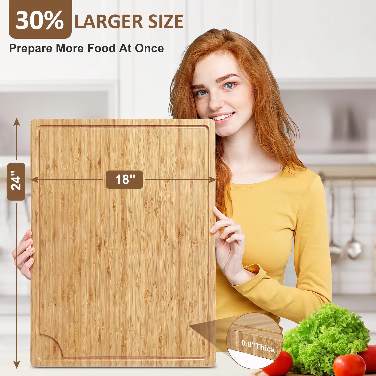 Planche à découper extra large en bois de bambou, planche à découper en bois de cuisine avec rainure