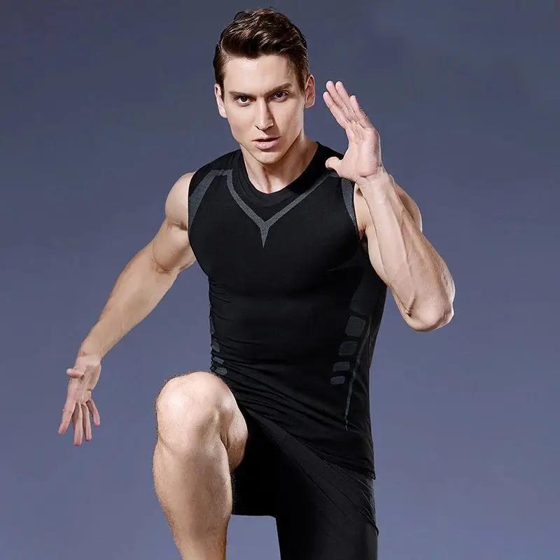 Débardeur compression pour hommes - Haut musculation sans manches séchage rapide fitness