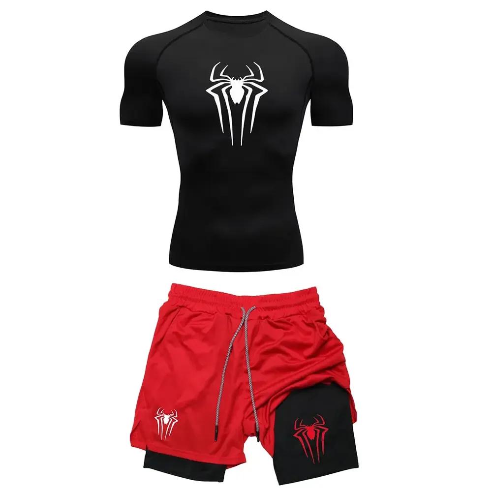 Ensemble compression entraînement homme Y2K - T-shirt gym, short course respirant, rash guard