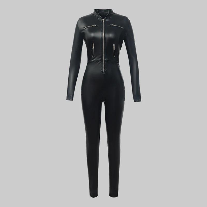 Krisnanas femmes PU cuir combinaisons femme vêtements élégant col à glissière Cool combinaison Leggi