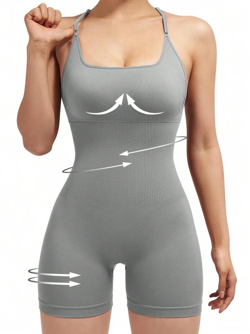 Combinaison de Fitness Sexy pour femmes, combishort de sport réglable croisé, une pièce, combinaison
