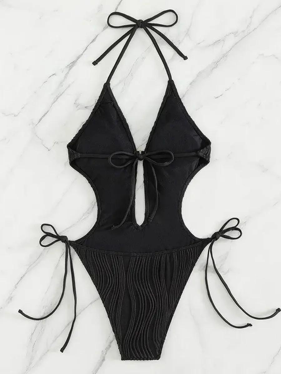 Maillot de bain une pièce pour femmes, sexy, col en v déformé, monokini, échancré, tenue de plage