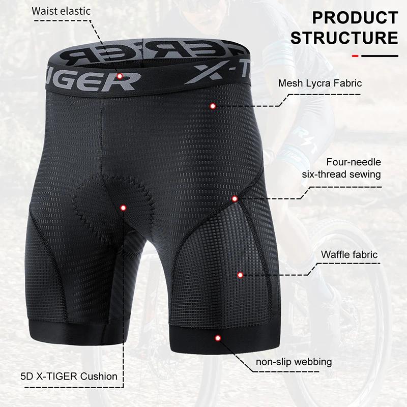 X-TIGER sous-vêtements de cyclisme 5D Gel Pad respirant antidérapant hommes vélo Shorts antichoc vél