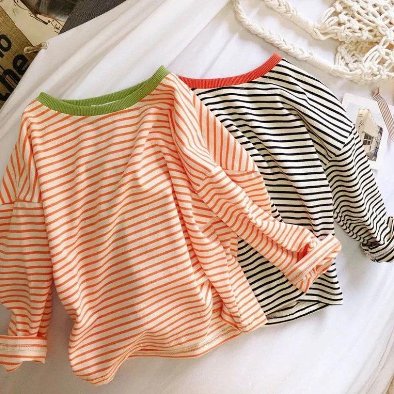 T-shirt rayé à manches longues pour garçons et filles, chemises astronomiques pour enfants, coton dé