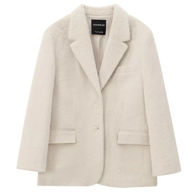 HXAO 2025 femmes Blazer fausse fourrure manteaux vêtements d'extérieur femme printemps vestes blanc