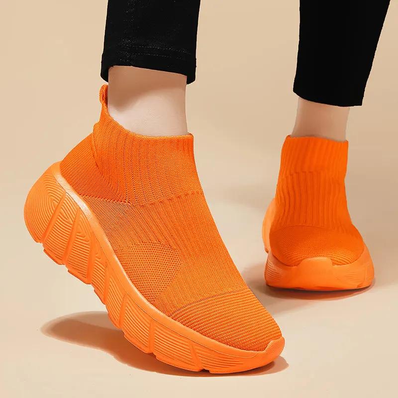 Chaussures de course à plateforme montantes pour hommes et femmes, baskets de sport, chaussettes res