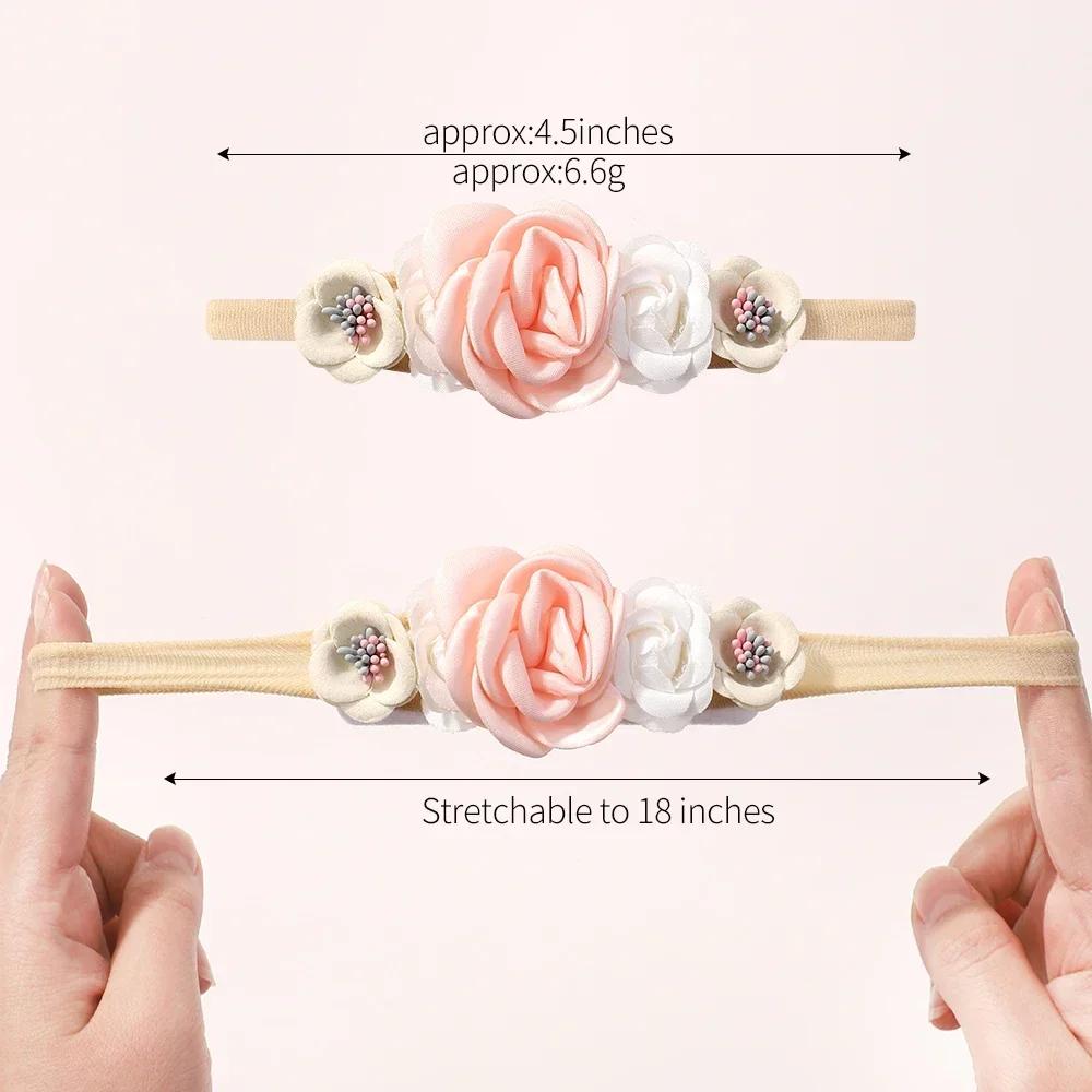 5 pièces/lot bébé élastique en Nylon bandeau nouveau-né belle fleur dentelle arc bandeau pour fille