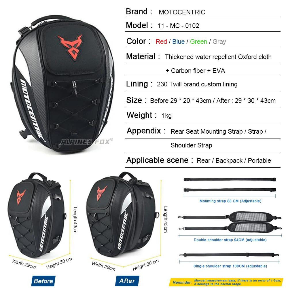 Sac arrière de moto étanche MOTOCENTRIC, sac de siège arrière multifonctionnel et Durable, sac à dos