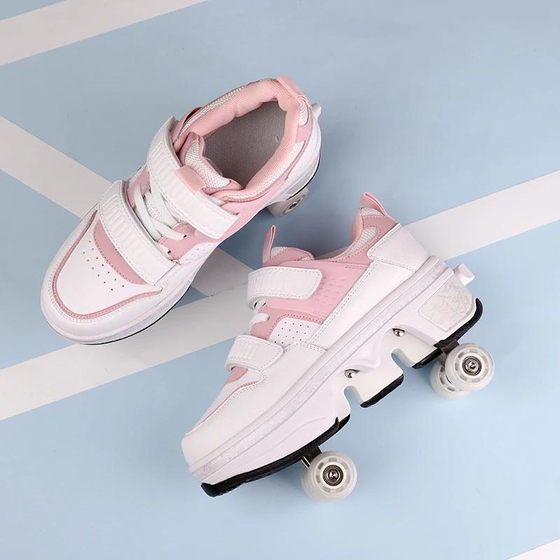 Chaussures à roulettes pour enfants, baskets à roulettes avec patins à 4 roues, chaussures de déform