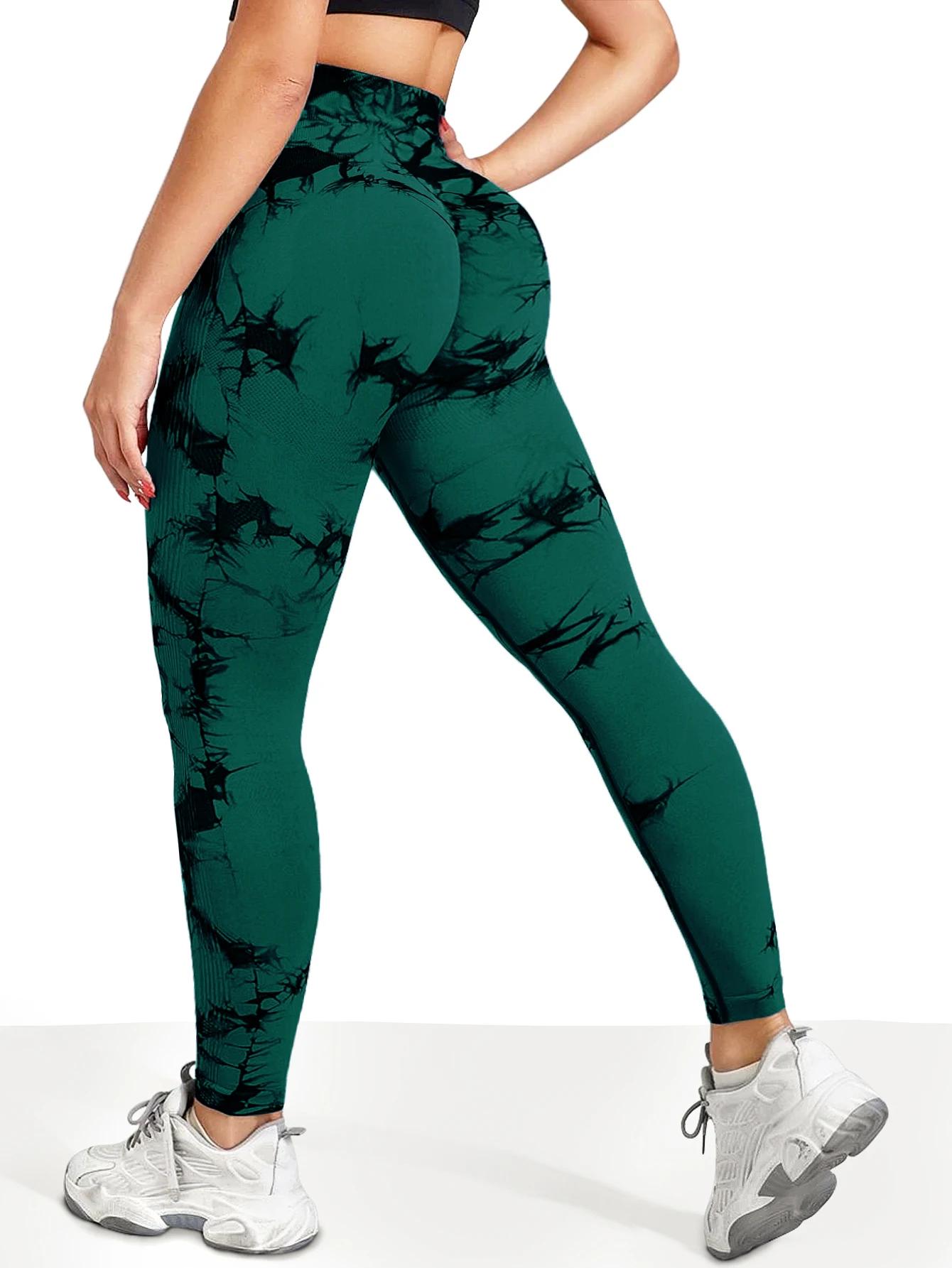 Pantalon de Yoga taille haute sans couture pour femmes, teinture par nouage, contrôle du ventre, ban