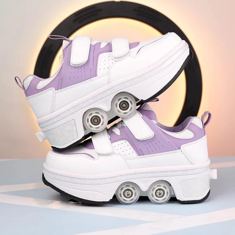 Chaussures à roulettes pour enfants, baskets à roulettes avec patins à 4 roues, chaussures de déform