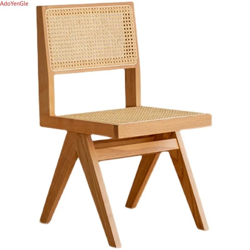 Chaise en rotin et bois massif, accoudoir, chaises de salle à manger, bureau, cuisine nordique, sall