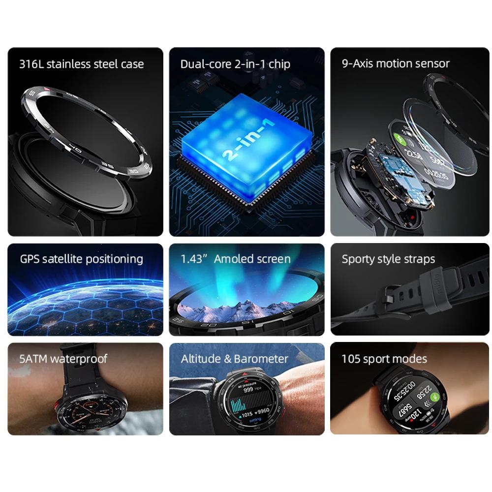 Mibro GS pro smartwatch 1,43 pouces AMOLED HD Screen GPS Locator 5atm boîtier étanche en acier inoxy