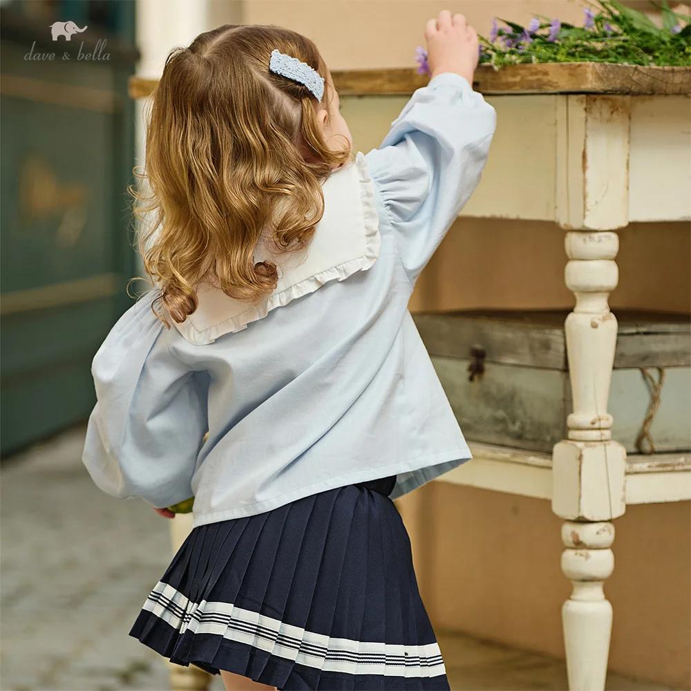 Dave Bella enfants demi jupe ensemble automne printemps filles dentelle col haut jupe plissée deux p