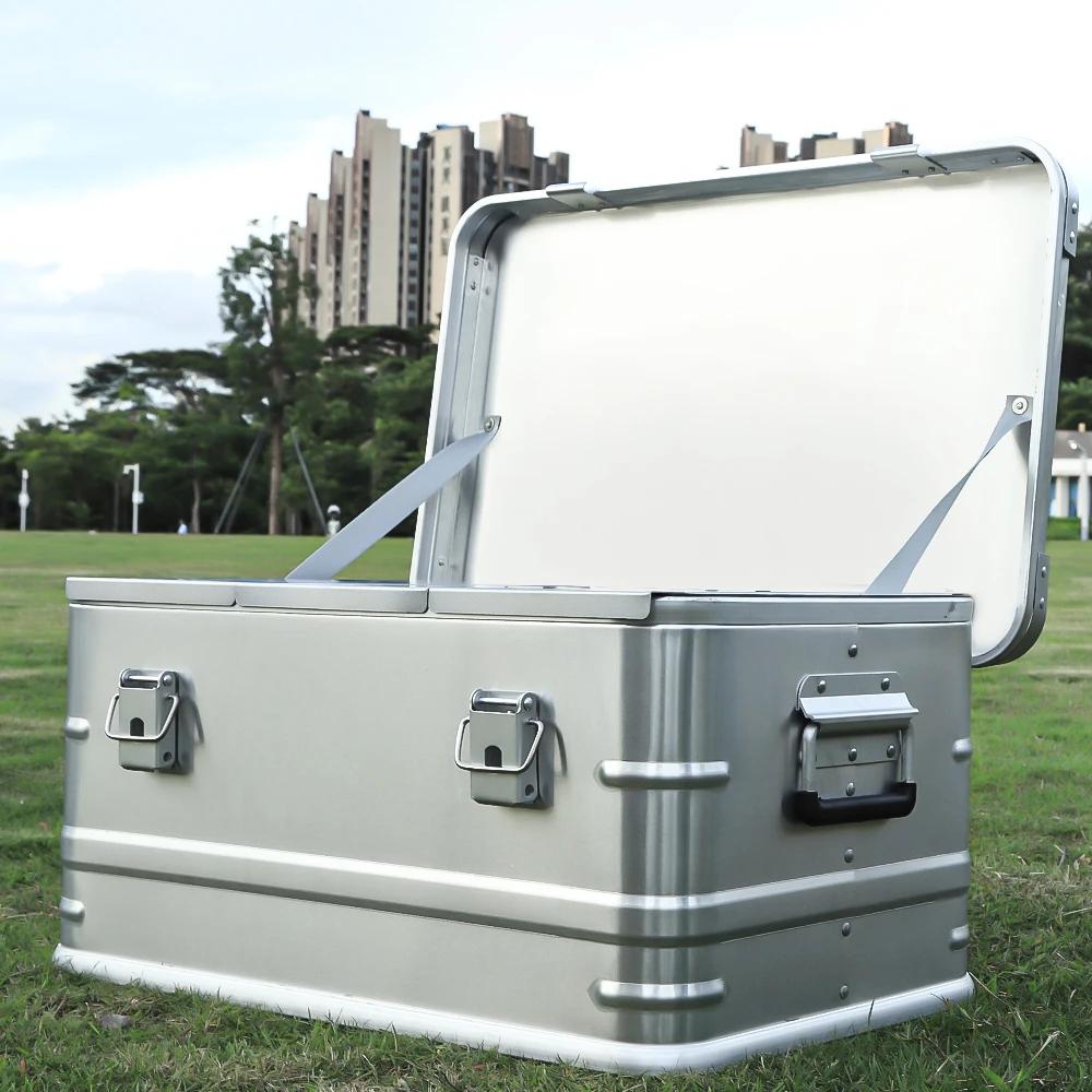 Boîte de rangement extérieure 60-80L en alliage d'aluminium - Grande capacité pour camping et voyage - Étanche et robuste