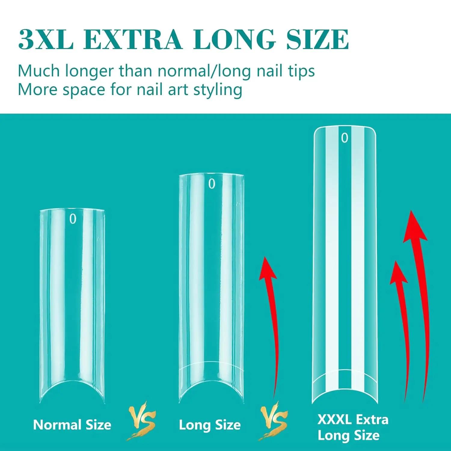 240PC professionnel 3XL Extra Long clair carré ongles conseils 12 tailles demi-couverture ongles acr