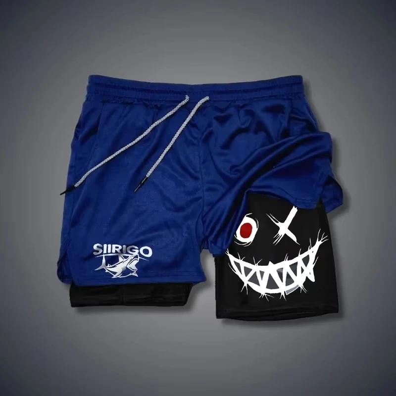 Short de Fitness imprimé visage souriant pour hommes, Double couche 2 en 1, séchage rapide, Fitness,