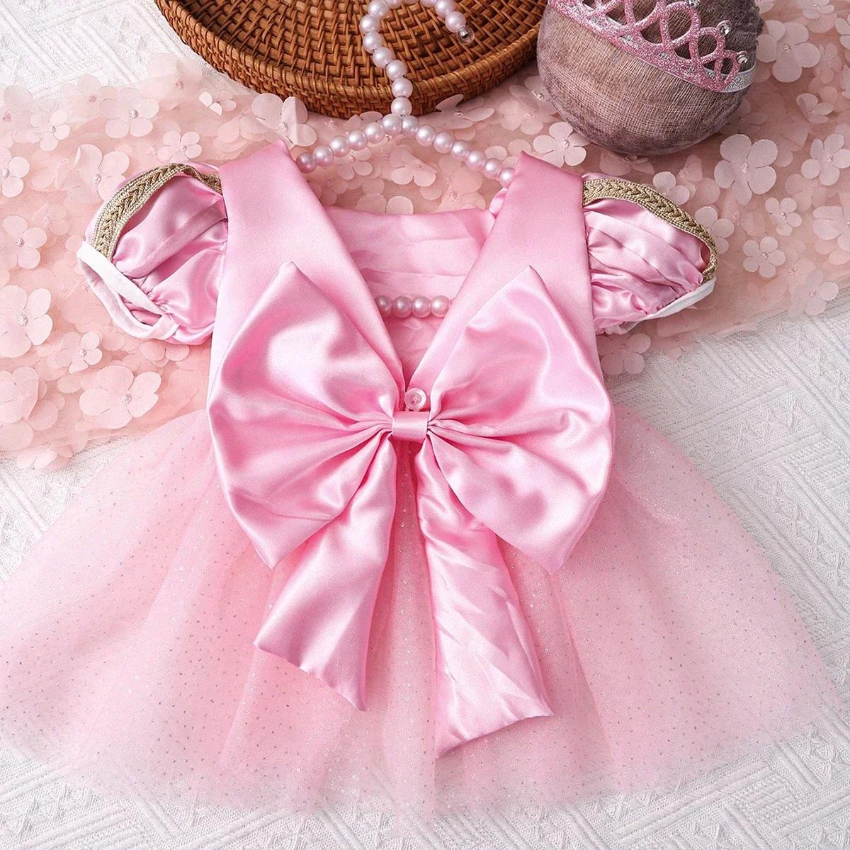 Ysteed nouveau-né nœud en mousseline de soie princesse robe rose bébé fille Photoshoot Costume acces