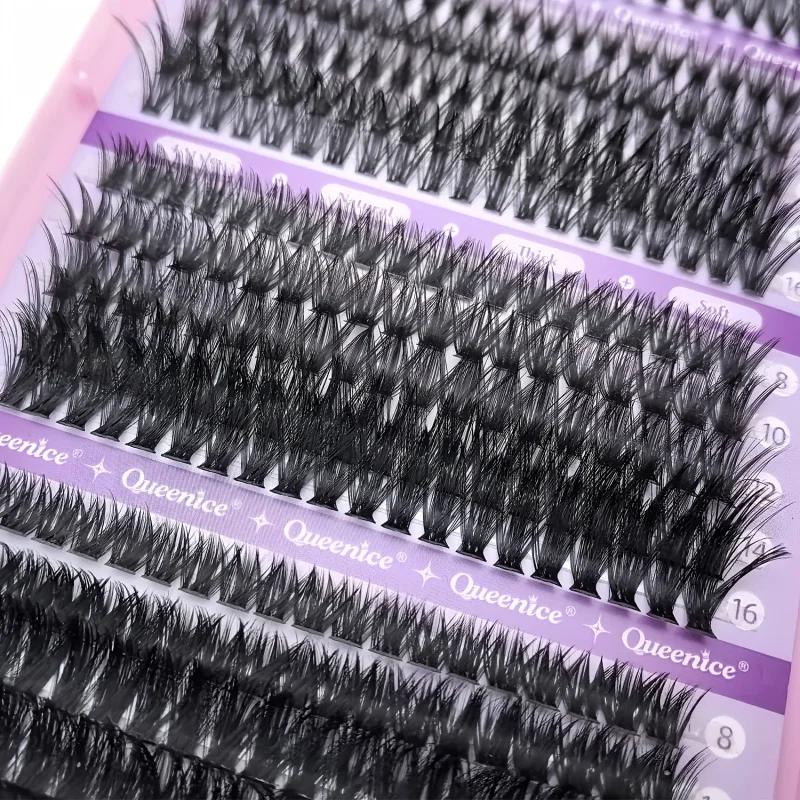 QUEENICE 800 pièces de faux cils en grappe de longueur mixte | Léger, doux, facile à appliquer, De
