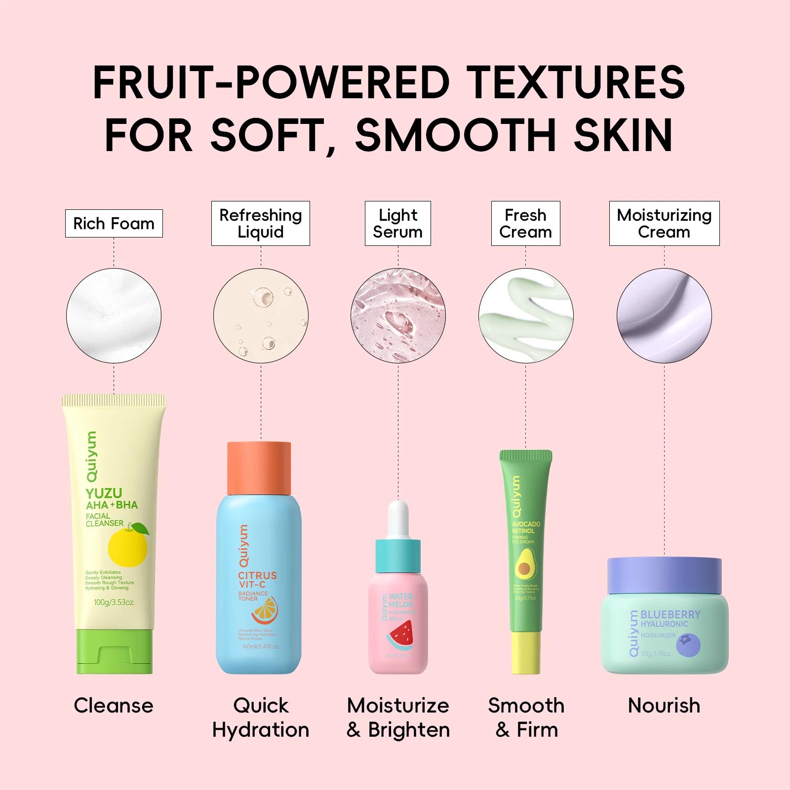 QUIYUM Fruit Fresh Collection 5 pièces ensemble de soins de la peau éclaircissant hydratant Anti-âge