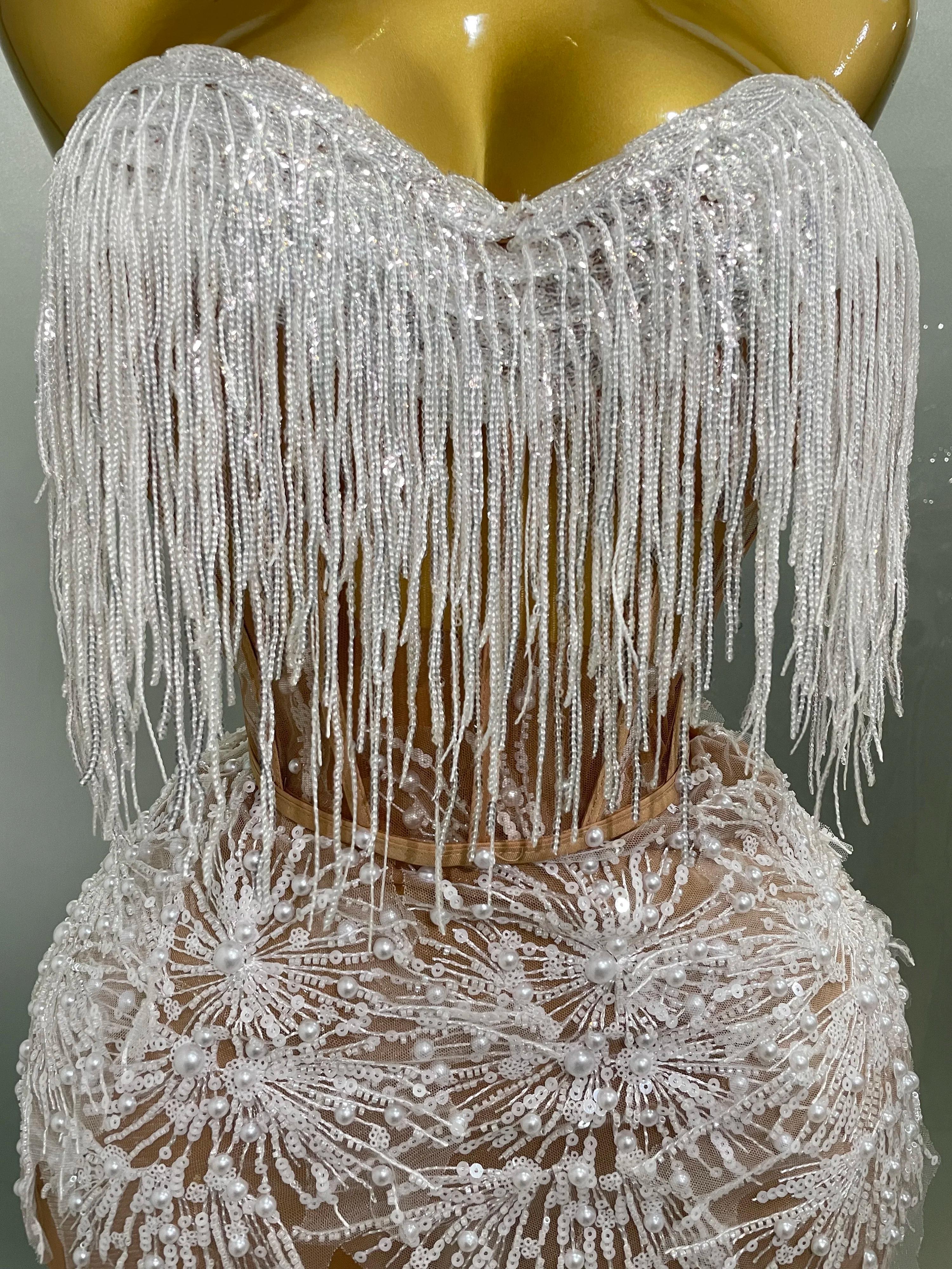 2025 Sexy perle paillettes gland sans manches paillettes Mini robe femmes chanteur Bar discothèque s
