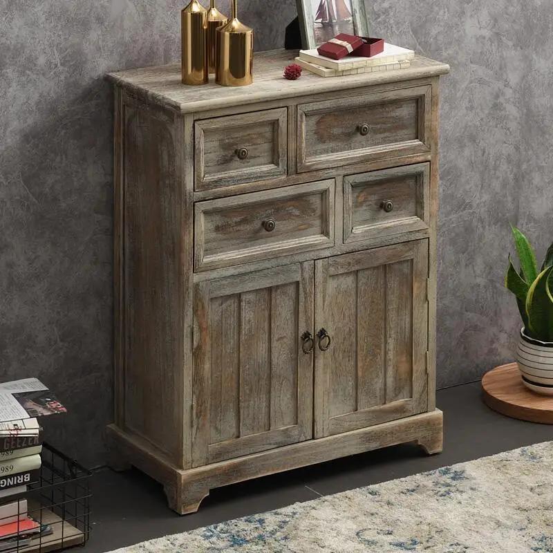  Buffet méditerranéen en détresse : Armoire de rangement en bois massif à mortaise et ténon pour