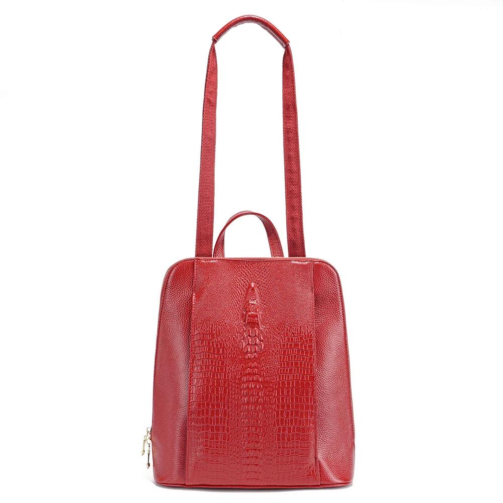 Zency Sac à dos 100% cuir véritable pour femme, motif crocodile, adapté aux ordinateurs portables A4