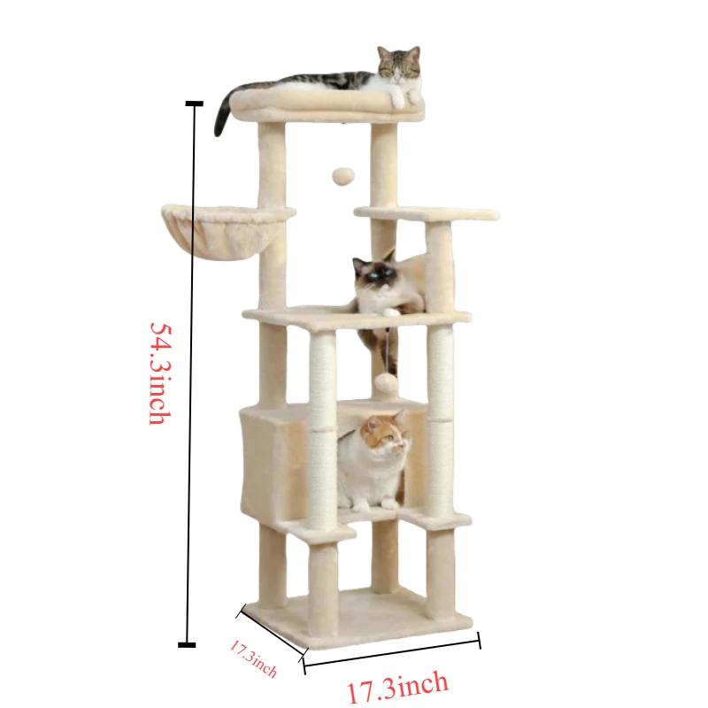 Arbre à chat avec perchoir supérieur, tour pour chat avec hamac en peluche, étagères pour chat, pomp