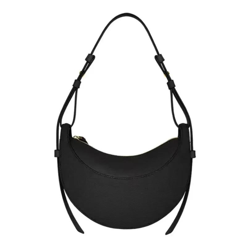 Sac à bandoulière pour femme en cuir véritable, style croissant, design original avec fermeture écla