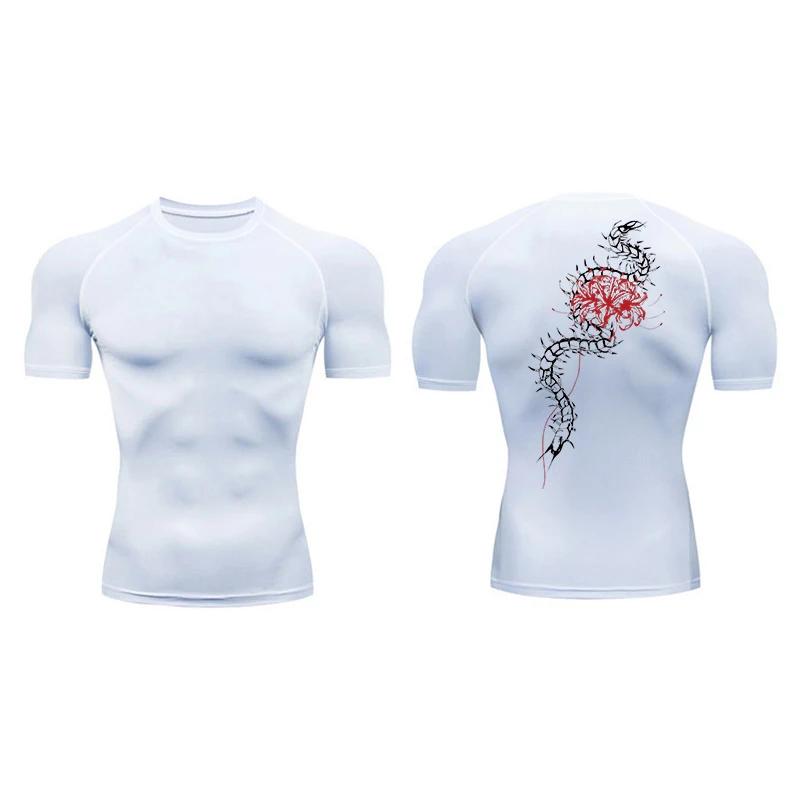 Chemises de Compression à manches courtes pour hommes, imprimé floral, T-shirts athlétiques d'été à