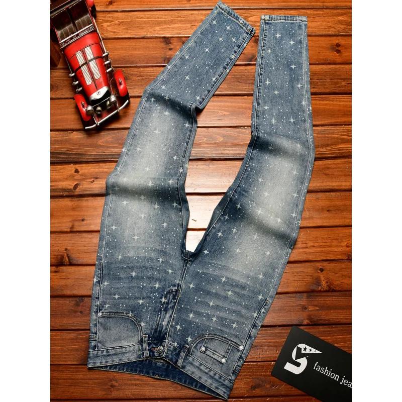Jean de luxe léger imprimé Flash pour hommes, avec petits pieds, vêtements d'automne pour hommes, pa