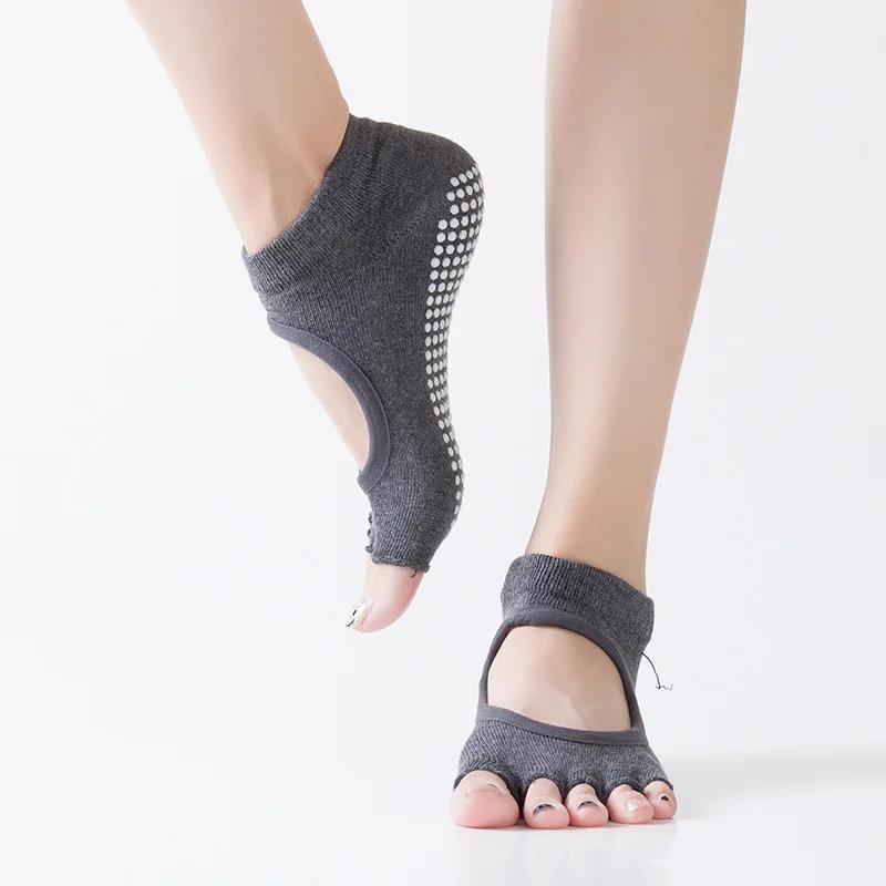 Chaussettes de Pilates dos nu à cinq orteils pour femmes, antidérapantes, pour Fitness, entraînement