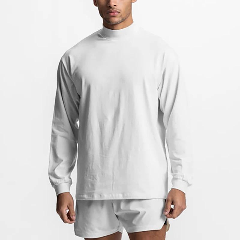 T-Shirt à Manches sulfet Col Roulé en Coton pour Homme, Vêtement de Fitness, Hip Hop, Gym, Musculati