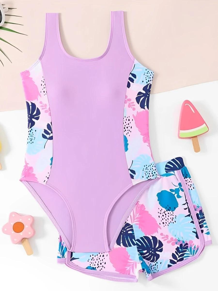 Maillot de bain une pièce avec short pour filles 2026 – Tenue de bain pour enfants, maillot de bain