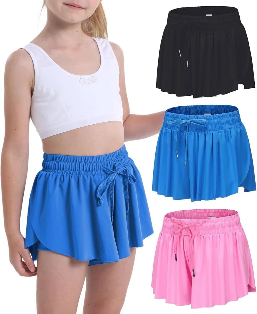 Shorts pour enfants filles Shorts papillon fluides athlétiques 2 en 1 jupes de course courtes joie T