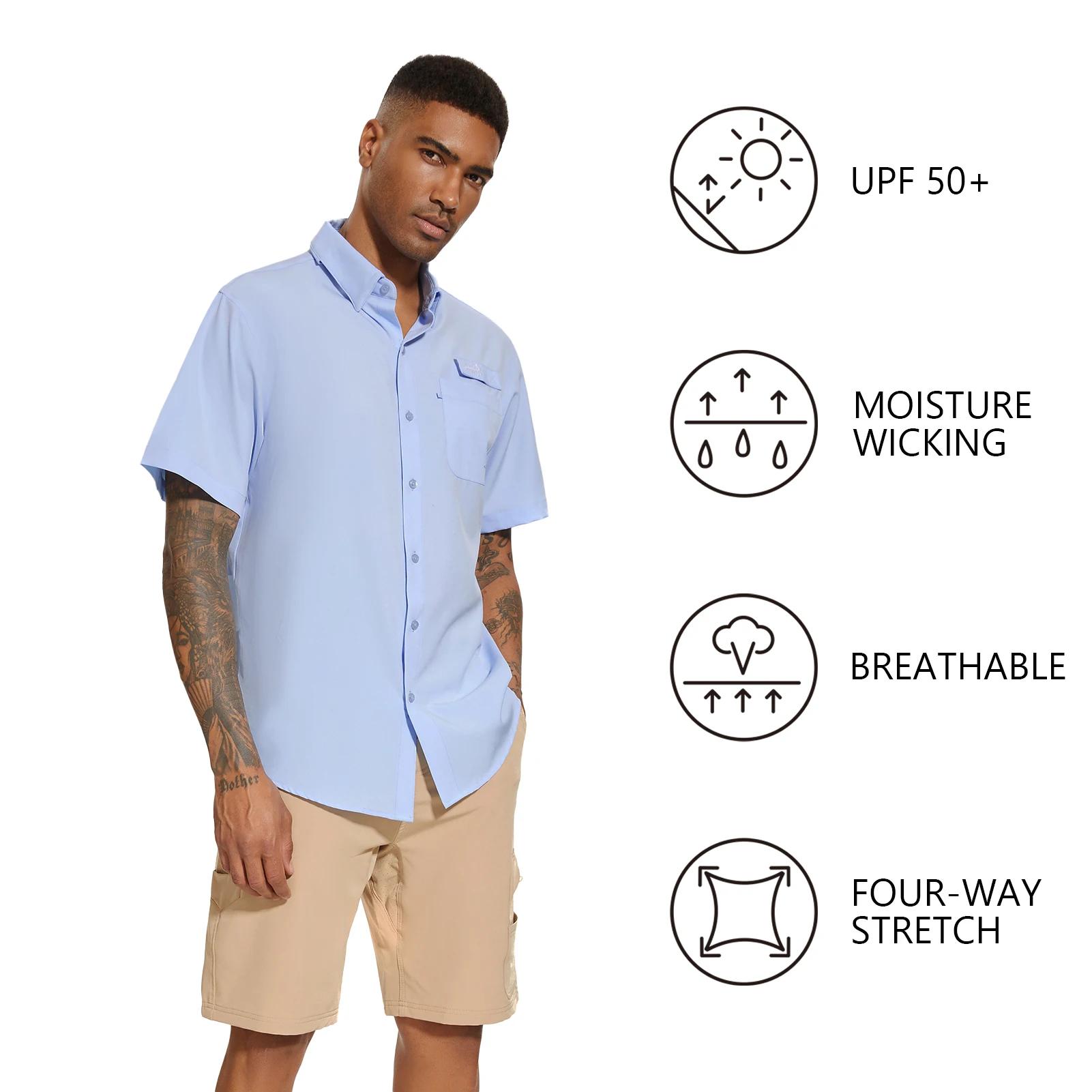 BASSDspatule-Chemise de pêche boutonnée pour homme, Udissolve 50 +, manches courtes, respirant, lége