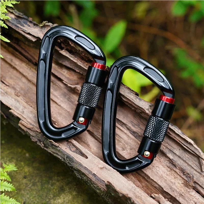 Mousqueton d'escalade à verrouillage automatique, 24KN, forme en D, canadisme en plein air, spéléolo