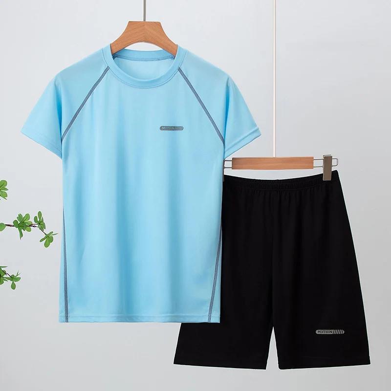 Combinaison de sport à séchage rapide pour hommes de 13 à 16 ans, 2 pièces, T-shirt ample et respira