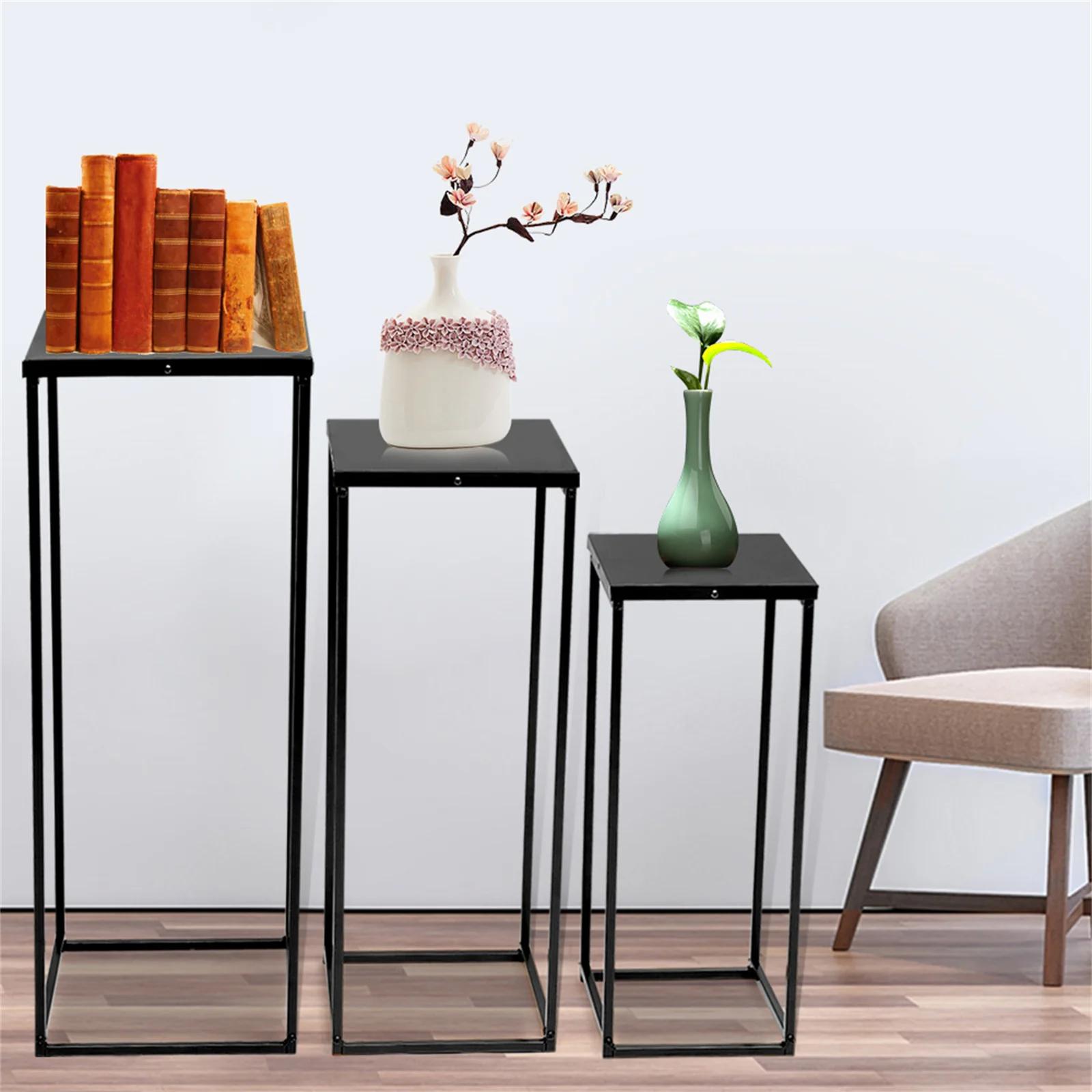 Ensemble de 3 supports de fleurs carrés en métal, support pour plantes, colonne d'art, route, plomb,