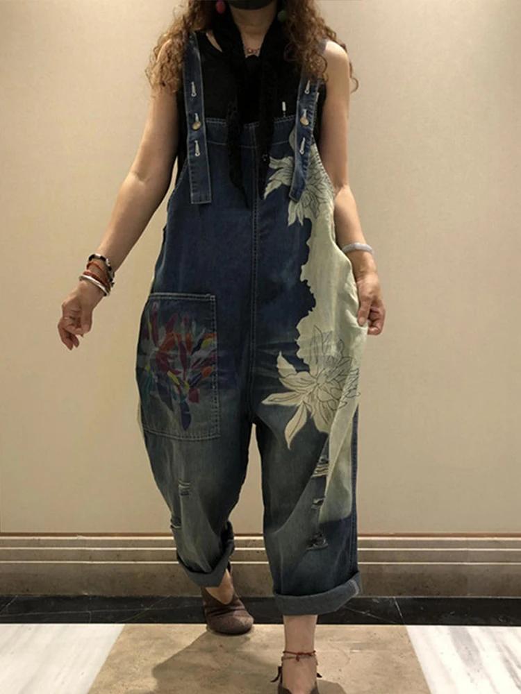 Amax luluE 2025 mode coréenne printemps femme imprimé Denim salopette dames Vintage Jeans décontract