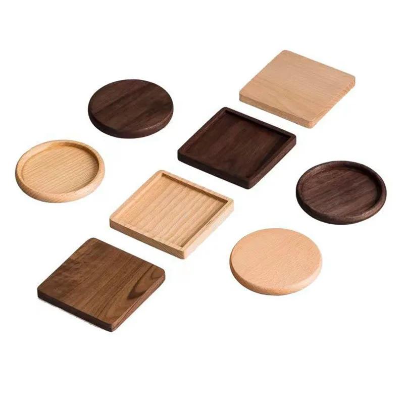 Sous-verres en bois de noyer de 8,8 cm pour verres et tasses, tapis de tasse en bois ronds et carrés