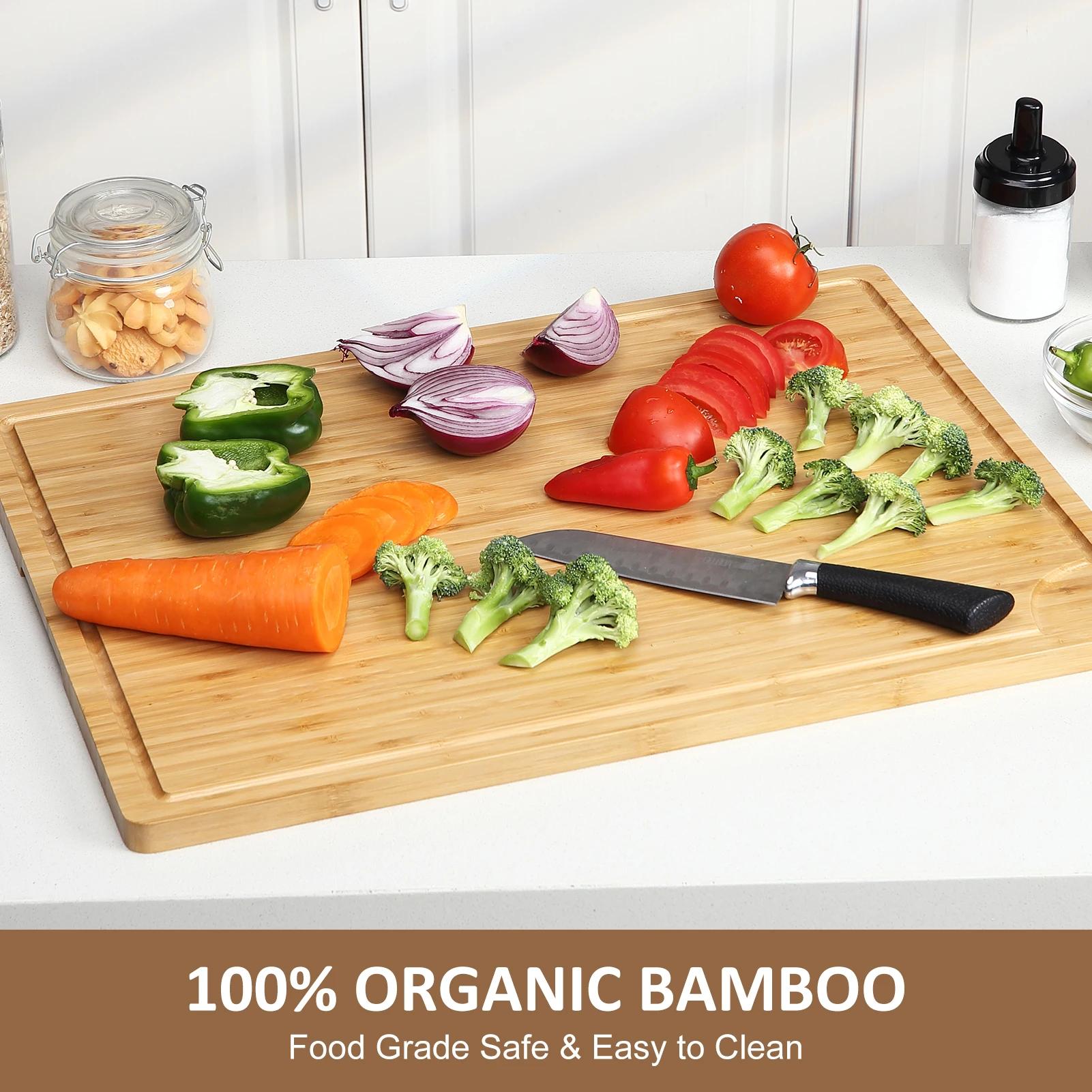 Planche à découper extra large en bois de bambou, planche à découper en bois de cuisine avec rainure