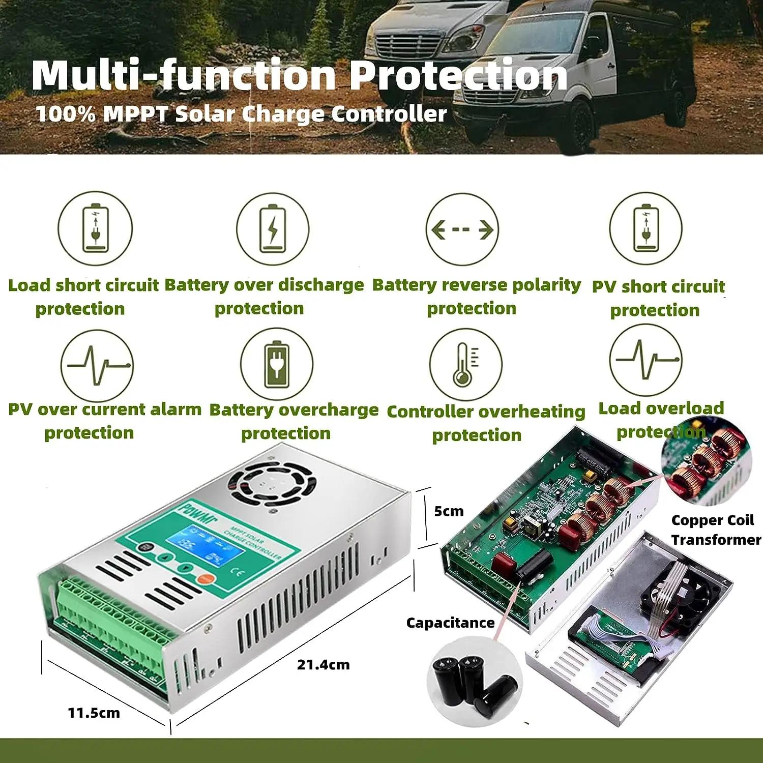 PowMr-Contrôleur de charge solaire, 60A, MPPT, rétroéclairage, 12V, 24V, 36V, 48V, batterie au lithi